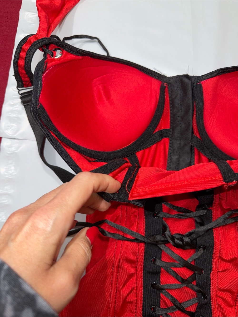 Red black corset with detachable Red hood Red Riding Hood Sexy Top Size Small S - Picture 9 of 16